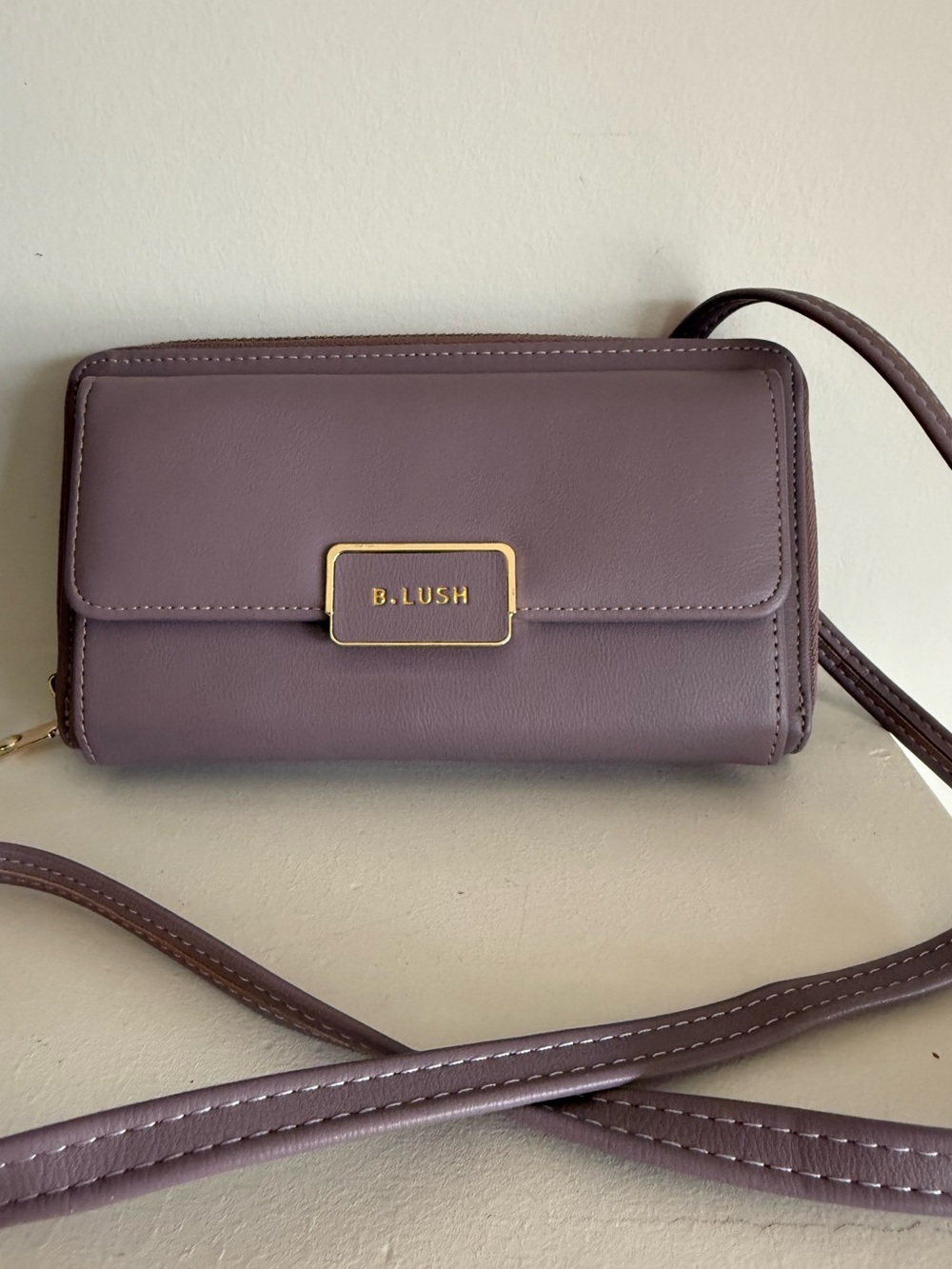 Blush Lavender Crossbody Wallet with Gold Accent